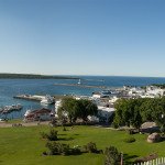 A panoramic view of Mackinac Island from the Fort Mackinac Tea Room.