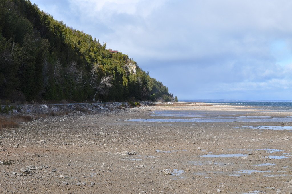The waters of Lake Huron have receded greatly from the Mackinac Island shoreline in the past.