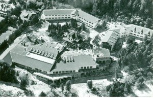 The Main lodge, bottom with the A and B Residences to the right and top. At the center is the Sheeley "Cedar Point" Cottage. In the upper left are the other Sheeley Cottage and the bungalow.