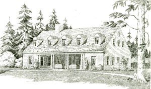 Rendering of the Scout Barracks by architect G.R. Page, of the Civilian Conservation Corp, U.S. Interior Department.