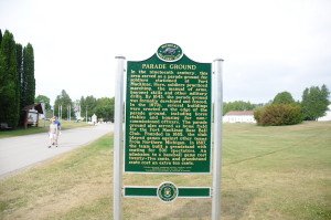 The new historic marker at the Parade Ground behind Fort Mackinac