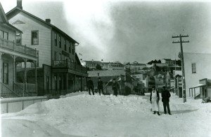The Palmer House, left center in about 1900. Note the roof over the second floor porch had been removed by this date.