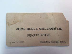 Belle Gallagher card from her earlier boarding house on Fort St.  