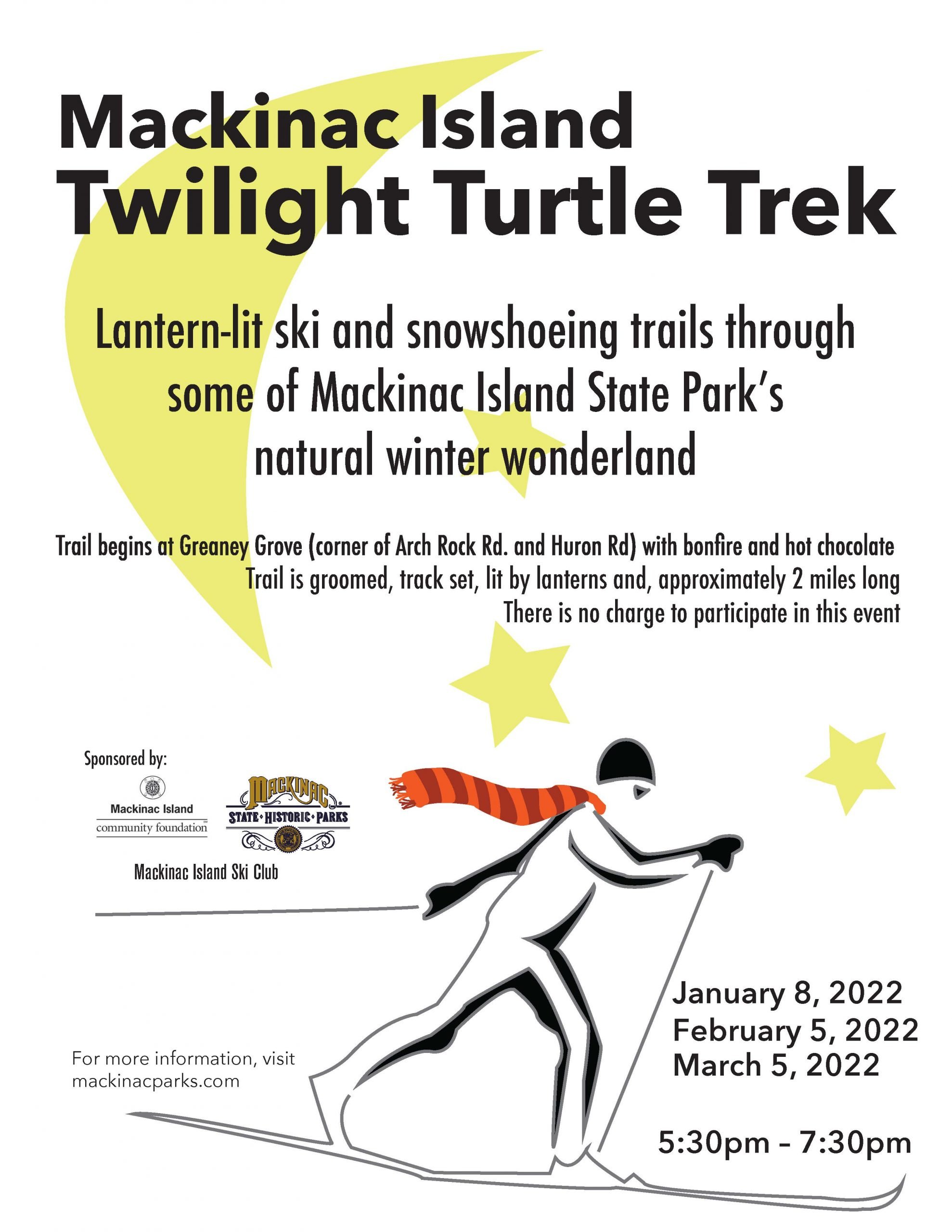 A poster highlighting the Twilight Turtle Trek on Mackinac Island.