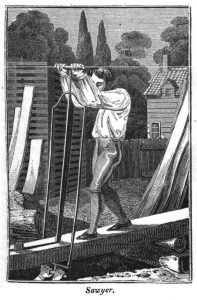 A sawyer using a pit saw