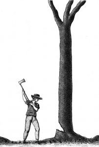 An artists depiction of a woodchopper from 1804