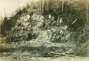 Rock bluffs at the Durrell or Mill Creek Quarry, circa 1915