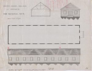 Plans for a shooting range, gallery and gymnasium from 1889. 