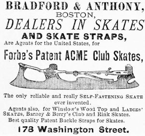 An advertisement for ice skates found in the 1873 Forest and Stream magazine. 