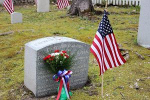 The headstone of Captain Edwin Sellers at the Fort Mackinac Post Cemetery on Mackinac Island. 