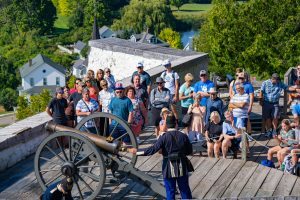 A cannon firing demonstration at Fort Mackinac. 