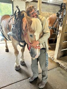 Holiday with his human helper, Eric. 