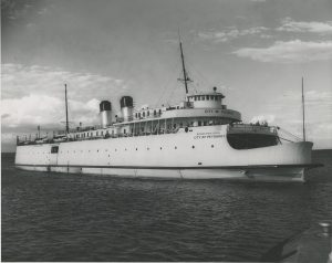 The City of Petoskey Auto Ferry on the water. 