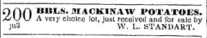 A historic newspaper ad for Mackinaw Potatoes in the Cleveland Plain Dealer. 