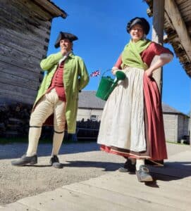 Staff wearing 18th-century clothing at Michilimackinac.