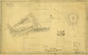 Forts Mackinac and Holmes as the they appeared to military engineer Major Charles Gratiot in 1817. Courtesy National Archives