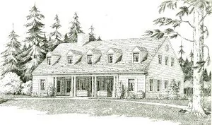 Rendering of the Scout Barracks by architect G.R. Page, of the Civilian Conservation Corp, U.S. Interior Department.