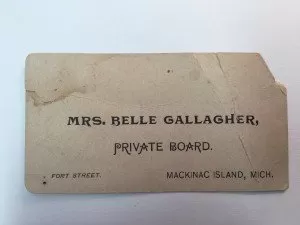 Belle Gallagher card from her earlier boarding house on Fort St.
