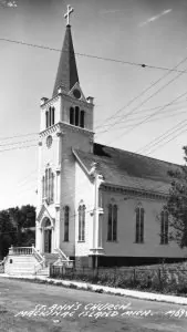 St. Anne's Church on Mackinac Island, ca. 1945. This is the building constructed in 1873.