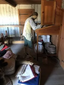 Inside the reconstructed home of Ezekiel Solomon, Michigan's first Jewish settler, at Michilimackinac.