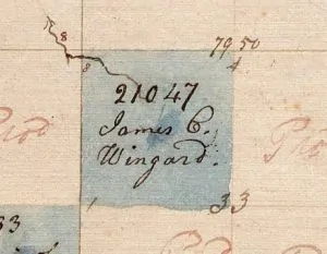 Map of a 160-acre lot granted to James C. Wingard in Arkansas after his time on Mackinac Island.